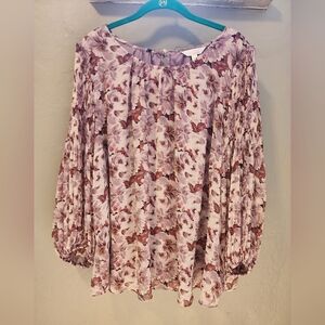 Floral Blouse with Pleated Sleeves